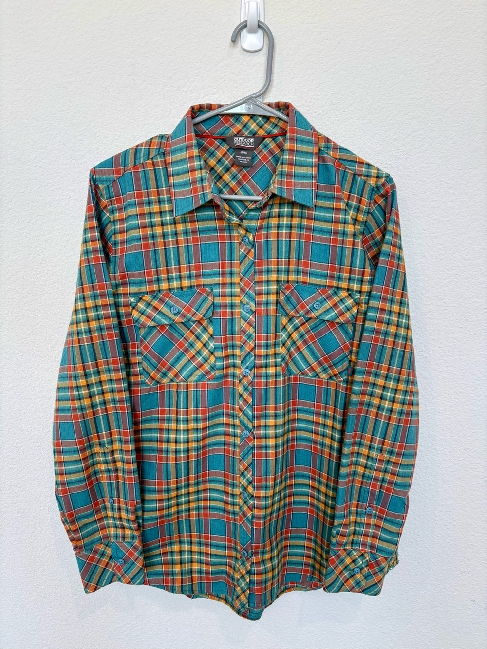 Outdoor Research Wool Blend Plaid Button Down Long Sleeve Shirt Medium Hike Camp